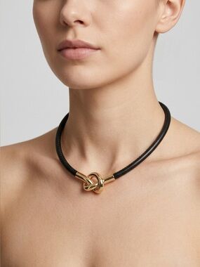 55. House of Harlow 1960 Black Leather Knot Necklace